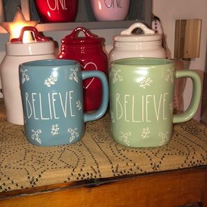 Rae Dunn BELIEVE Set of 2 Mugs (Flowers All Over)